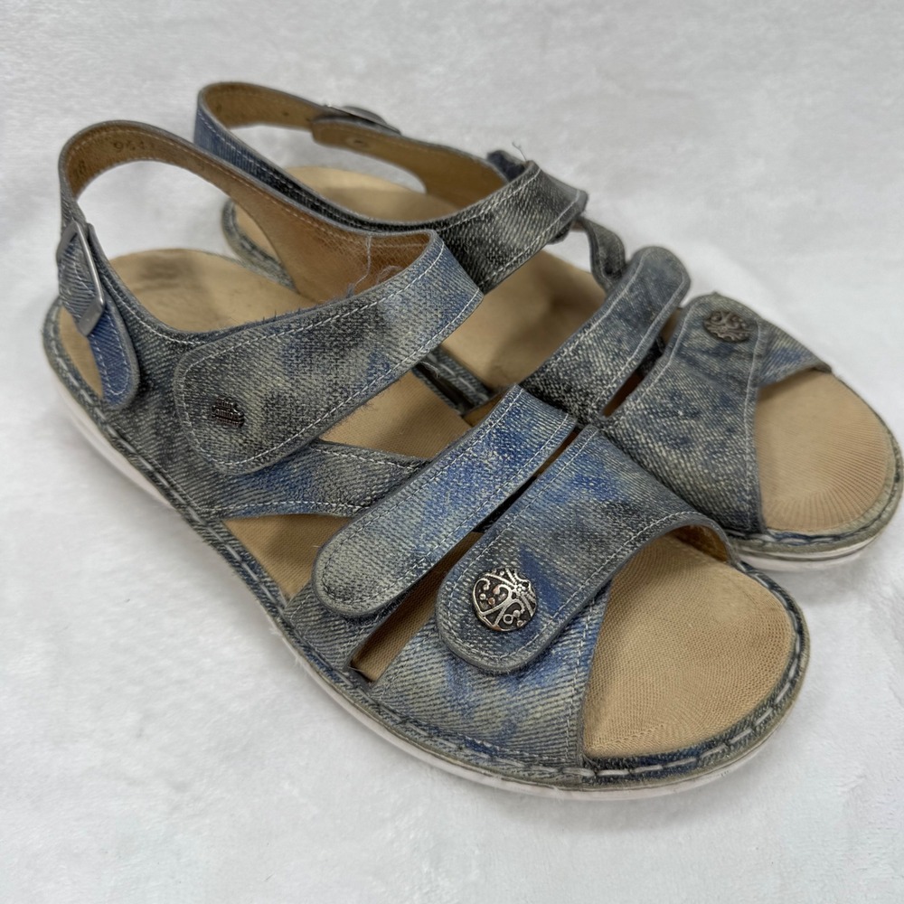 Finn Comfort Sandals Adjustable Denim Comfort Walking Casual Size 38/US 7.5